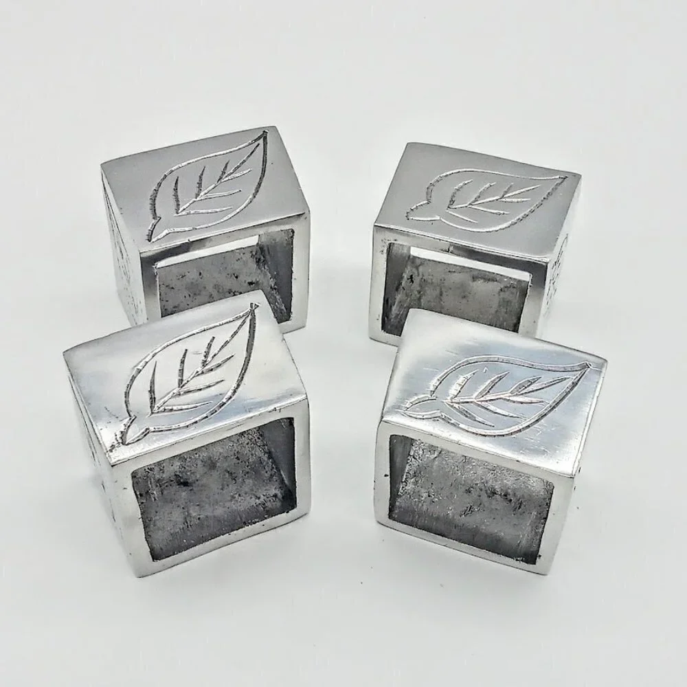 Pier 1 Silver Pewter Etched Leaves Square Napkin Rings